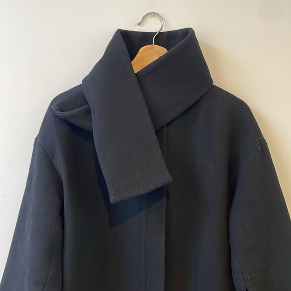 Oak + fort womens cocoon wool coat XS long zipper shawl scarf attached black - Picture 2 of 13